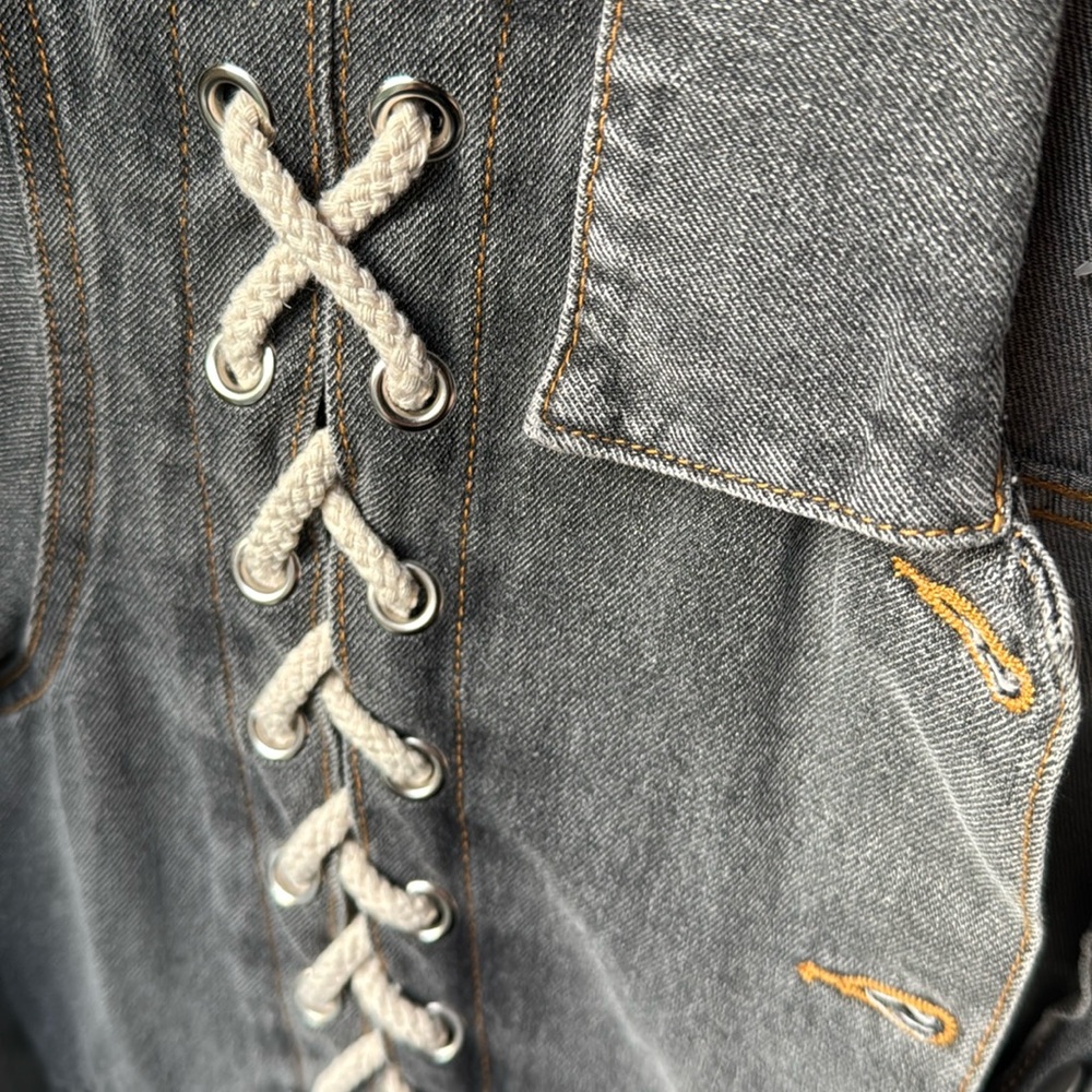POL Washed Black/Grey Denim Laced Up Jacket Size S NEW - Picture 5 of 5
